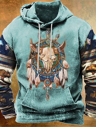  Herren Graphic Stammes Hoodie Sweatshirt Kapuze Hoodies Pullover Hoodie Sweatshirt Kapuze Langarm Sweatshirt mit Kapuze Mit Kapuze Täglich 3D-Druck Sports Outdoor Festtage Urlaub Blau Braun Bedruckt