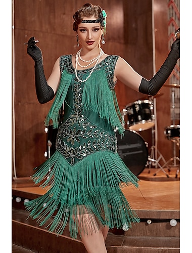  Retro / vintage Glada 20-talet 1920-talet Flapper-klänning Klänningar Julfestklänning Den store Gatsby Paljetter Tofs Dam Karnival Maskerad Bröllop Bröllopsgäst Fest / afton Vuxna Klänning