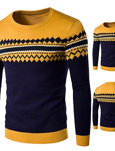  Hombre Raya Geometría Suéter de punto Prendas de punto Cuello Barco Moda Ropa de calle Design Vacaciones Ropa Cotidiana Noche De Punto Manga Larga Otoño invierno Amarillo Rojo Azul Marino