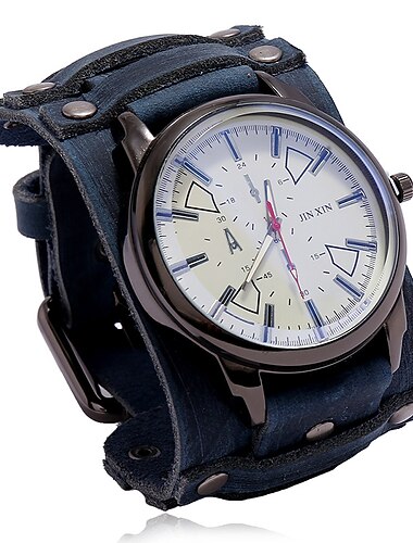  Montre A3850 Punk Vintage Cuir Cuir pour Homme Cadran Grand Hip Hop Bracelet en Cuir