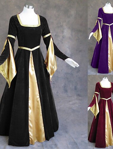 Retro vintage Middeleeuws Renaissance Jurken Ren Faire Heks Viking Elf Kleurenblok Grote maten Dames Keltisch Koninklijk Walpurgisnacht Halloween Carnaval Maskerade LARP Volwassenen Kleding