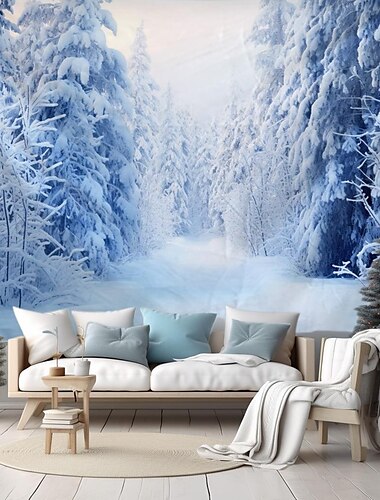  Wandteppich zum Aufhängen, Winterwunderland, Schneewald, Wandkunst, großer Wandteppich, Wanddeko, Fotografie, Hintergrund, Decke, Vorhang, Zuhause, Schlafzimmer, Wohnzimmer, Dekoration