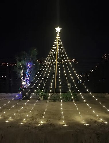  led juletre lys pentagram foss solenergi lys 198 led vanntett utendørs hage dekorasjon julelys eu plugg
