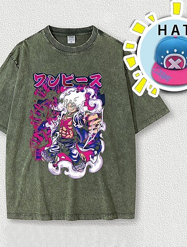  et stykke abe d. Luffy t-shirt oversized syrevasket t-shirt punk gotisk t-shirt retro vinatge street style hip hop unisex voksne børn med hat