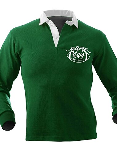  Férfi Szöveg Rugby Polo Hosszú ujj Pólóingek Térfogatcsökkenés Alkalmi Szabadtéri Alkalmi / Napi Utcai öltözék 3D Nyomtatott Ősz & tél Fekete Bor Sötét tengerészkék