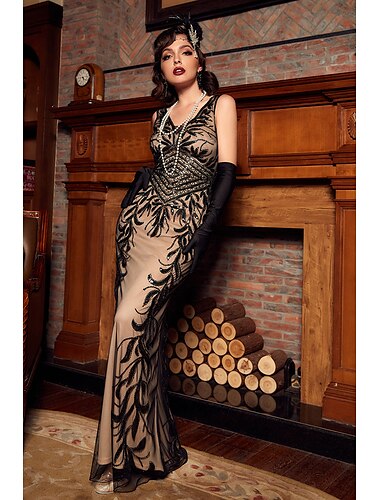  Retro / vintage Glada 20-talet 1920-talet Flapper-klänning Klänningar Julfestklänning Den store Gatsby Bröllopsgäst Paljetter Dam Karnival Maskerad Bröllop Bröllopsgäst Fest / afton Vuxna Klänning