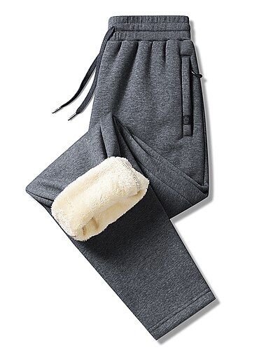  男性用 シェルパ フリースパンツ スウェットパンツ ジョガー 冬のズボン ポケット ドローストリング まっすぐな足 純色 保温 防風 スポーツ・アウトドア 日常 クラシック 厚くする スリム ブラック グレー
