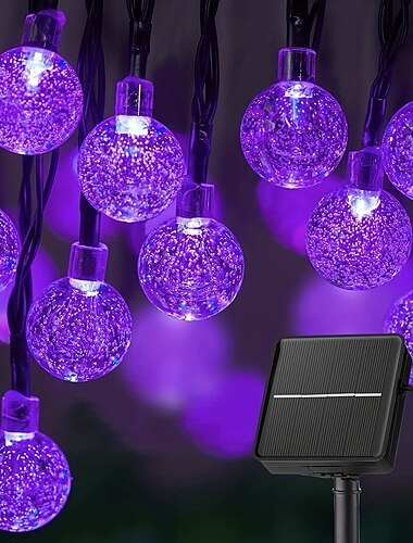  Bola de cristal de burbuja solar led, luz de cadena púrpura, luz de patio impermeable para exteriores para decoración de halloween y Navidad al aire libre