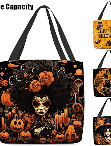  Torby na Halloween o dużej pojemności - torby na zakupy wielokrotnego użytku z unikalnymi motywami dyni, wiedźmy i dnia zmarłych