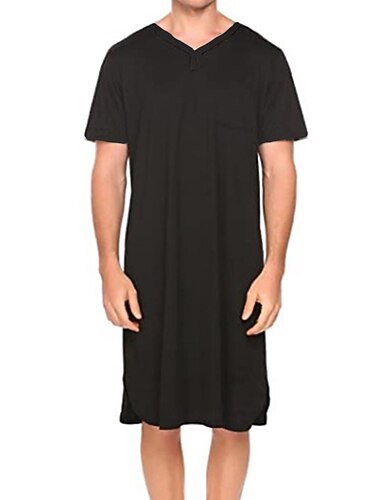  Hombre Pijamas Ropa de salón Pijama Camisa de dormir 1 pc Color puro Moda Confort Suave Hogar Cama Poliéster Transpirable Escote en V Manga Corta Básico Otoño Primavera Negro Azul Piscina