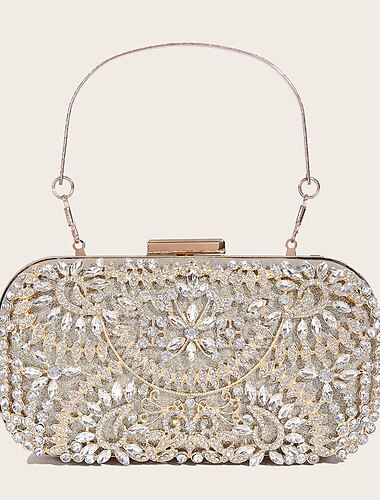  Damen Clutch Abendtasche Handgelenk-Tasche Clutch-Taschen Polyester Party Halloween Brautparty Strass Kristall Verzierung Kette Hohe Kapazität Leichtgewichtig Langlebig Feste Farbe Silber Schwarz Gold