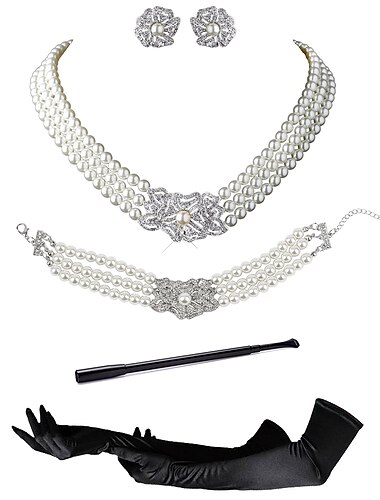  Epocă Anii 1920 Gatsby Set accesorii Charleston Invitat la nuntă Costume de fancy Pentru femei Mascaradă Recepția de Nuntă Petrecerea Burlăcițelor Festival Adulți Mănuși Toate Sezoanele