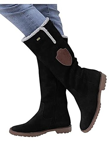  Kniehohe Stiefel aus Wildleder für Damen mit Fleecefutter - braune Winterstiefel für Outdoor-Aktivitäten