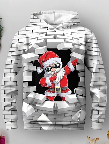  בנים תלת מימד סנטה קלאוס קפוצ'ון Pullover שרוול ארוך הדפסת תלת מימד סתיו חורף אופנתי סגנון רחוב מגניב פוליאסטר ילדים 3-12 שנים בָּחוּץ קזו'אל יומי רגיל