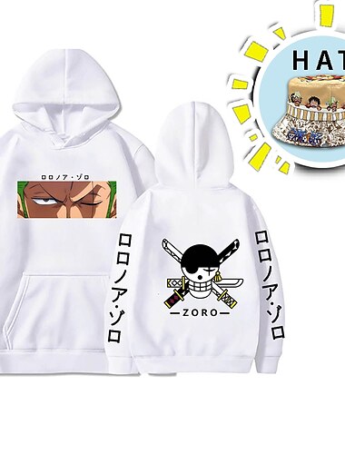  one piece roronoa zoro hættetrøje anime anime frontlomme grafisk hættetrøje til mænds kvinders unisex voksnes hot stamping 100 % polyester med hat