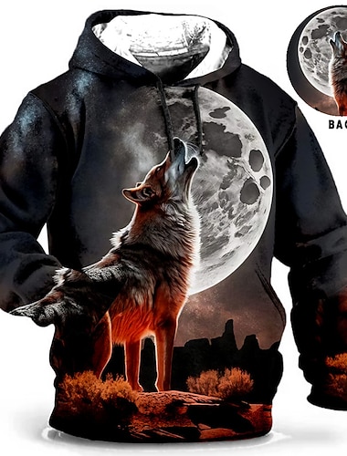  Miesten Eläin Susi Graafiset tulosteet Huppari Hupparit College Päivittäin Klassinen Vapaa-aika Pitkähihainen Hupullinen Pyhäpäivä Bile Katuvaatteet Sininen Oranssi Apila Harmaa Painettu 봄 & Syksy