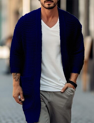  Herren Pullover Strickjacke Gerippt Stricken Lang Tasche Strick Glatt Öffnung vorne Warm-Ups Moderne zeitgenössische Freizeitskleidung Ausgehen Bekleidung Winter Herbst Schwarz Weiß S M L