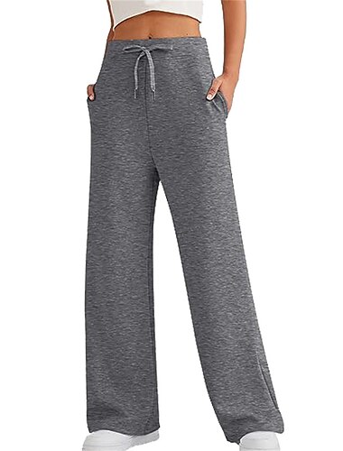  Dam Joggingbyxor Brett skaft Byxor Aktiv Streetwear Ledigt Fullängd Medium Midja Slät Ficka Snörning Elastisk midja Mateial som andas Mjuk Bekväm Microelastisk Utomhus Gata Dagligen Mörkgrått Aprikos