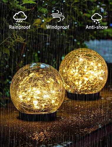  2/1 Stück Solar-Gartenleuchte mit 12 cm Durchmesser, gesprungene Glaskugellampen, Solar-Innenhofleuchten für den Außenbereich, wasserdichte Solarlampe, Balkon, Hof, Villa, Straßendekoration