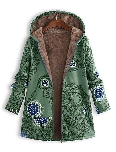 Damen Winterjacke Outdoor Valentinstag Strasse Herbst Winter Mantel Regular Fit Windundurchlässig warm halten Stilvoll Moderne Minimalistisch Jacken Langarm Geometrisch Bedruckt Mit Taschen Schwarz
