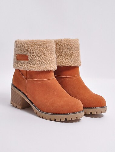  Damen-Stiefeletten aus Wildlederimitat mit Fleecefutter und umklappbarem Schaft, Winterstiefel mit Blockabsatz in mehreren Farben erhältlich