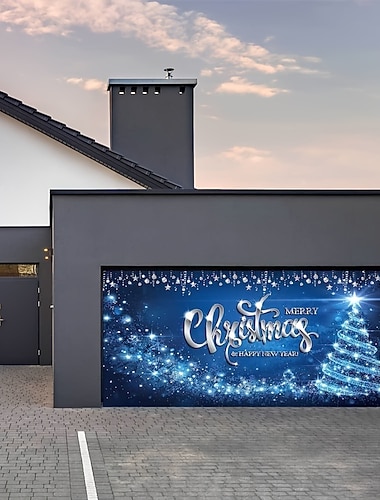  juledørdekorasjoner utendørs garasjeportdeksel julebanner blå atmosfære tre stort bakteppe dekorasjon hjortdørdekseldekorasjon for ferie utendørs garasjeport hjem veggdekorasjoner