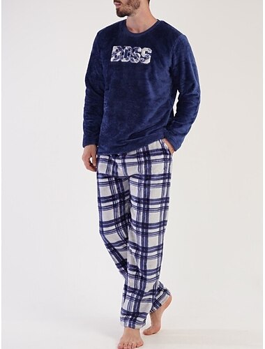  Homme Vêtements d'intérieur Vêtements de nuit Ensemble de pyjama Pyjama Haut et Pantalon 2 Pièces Plaid mode Décontractées Confort Intérieur du quotidien Flanelle Confort Col Ras du Cou manche longue