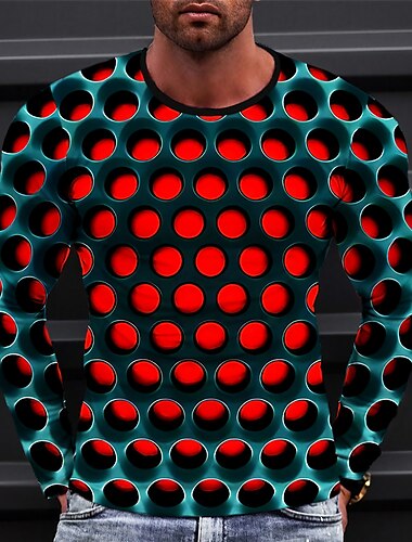  Муж. Графика геометрический Футболка Длинный рукав Футболка 3D печать Вырез под горло Рубашка Мода Оригинальный рисунок На каждый день Для спорта и активного отдыха Праздники На выход
