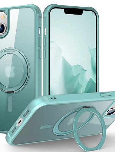  Telefonfodral för iPhone 16e iPhone 16 iPhone 15 Pro Max Plus 14 13 12 11 med Magsafe ringhållare magnetiskt stöd trådlös laddning enfärgat TPU PC