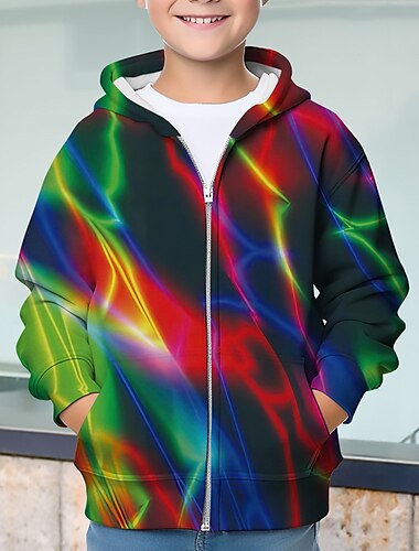  Meninos 3d gráfico casaco com capuz agasalhos manga longa impressão 3d outono inverno moda streetwear legal poliéster crianças 3-12 anos ao ar livre casual diário ajuste regular