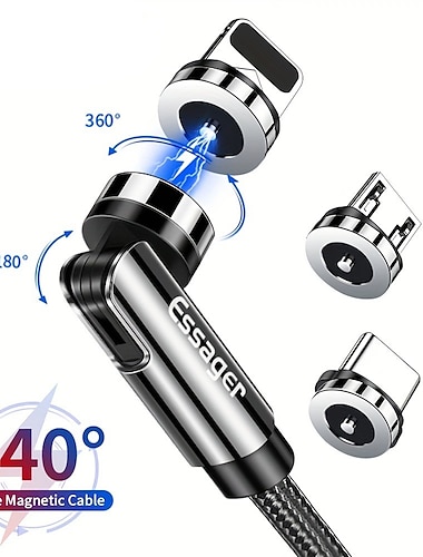  essager 磁気充電ケーブル 540 回転磁気電話充電器ナイロン編組磁気 usb ケーブル電話用 samsung xiaomi 高速充電器コード電話データワイヤー 3 in1