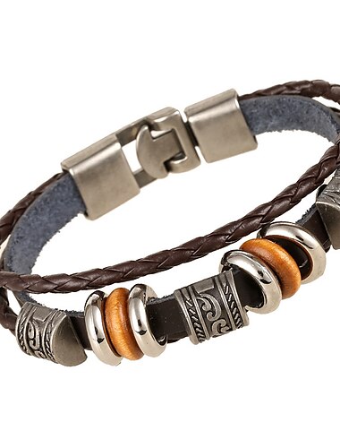  Bracelet en cuir multicouche pour hommes, bijoux simples, perles à la main, mode européenne et américaine, populaire