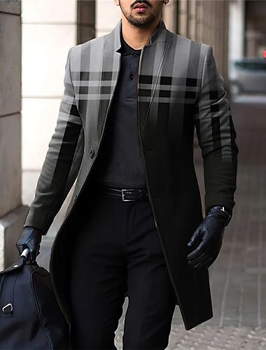  Herren Plaid Wintermantel Mantel warm halten Atmungsaktiv Komfortabel Geschäftlich Brautkleider schlicht Arbeit Tragen Sie, um zu arbeiten Ausgehen Tasche Bedruckt Herbst Winter Ständer Langarm Blau