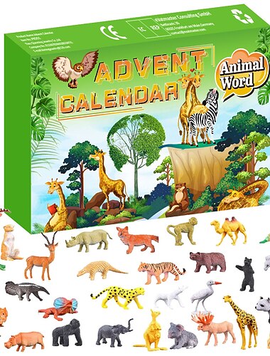  Calendrier de l'Avent de jouets animaux sur 24 jours Calendrier de Noël 2025 cadeau de calendrier de compte à rebours de Noël pour filles et garçons