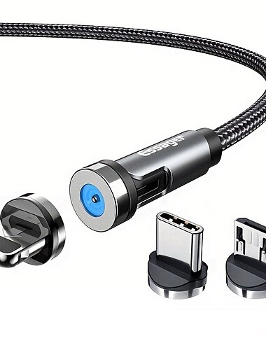  essager magnetisk ladekabel 540 roterende magnetisk telefonlader nylonflettet magnetisk usb-kabel for telefon samsung xiaomi hurtigladerkabel telefondataledning 3 i 1