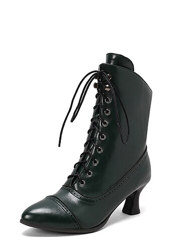  Damenstiefeletten im viktorianischen Stil zum Schnüren – Stiefeletten mit Absatz aus Retro-Kunstleder für Cosplay, Partys und den Alltag