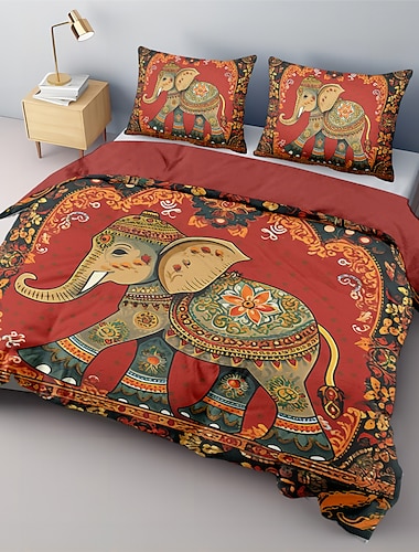  färgglada elefant påslakanset bomull bomull sängkläder set 2-delat set 3-delat lätt mjukt kort plysch set indiansk stil folkkonst kung queen påslakan