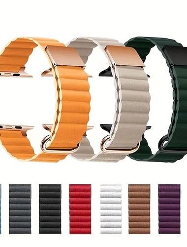  Kompatibel mit Apple Watch Armband 38mm 40mm 41mm 42mm 44mm 45mm 49mm Metallverschluss Frauen Männer Leder Ersatzarmband für iwatch Ultra 2 Series 9 8 7 SE 6 5 4 3 2 1