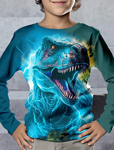 Da ragazzo 3D Dinosauro T-shirt Manica lunga Stampa 3D Autunno Inverno Sportivo Di tendenza Streetwear Bambino 3-12 anni Girocollo Esterno Informale Giornaliero Standard