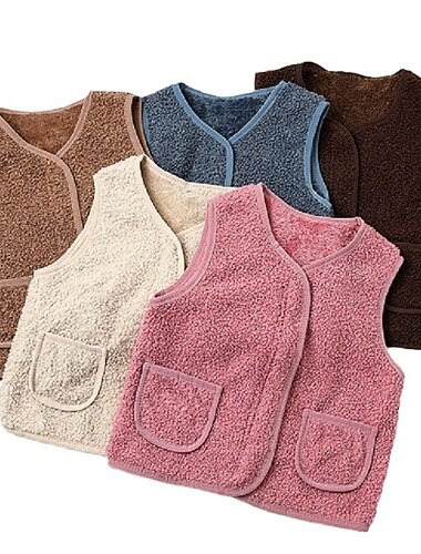  Kids Girls' Vest Coat dark brown off white Pink Solid Color Spring Fall Active School 7-13 Years