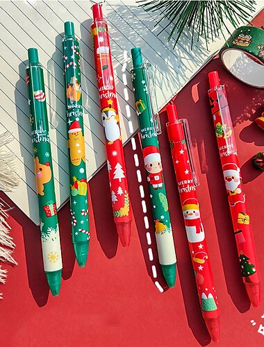  1pc かわいいクリスマス格納式ゲルペン 0.5 ミリメートル黒インクかわいいサンタクロース雪だるまペンホリデーギフト学校文具ランダムパターン