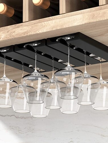  riipoo colgador para copas de vino debajo del gabinete, soporte para copas de vino debajo del estante, estante para copas negro para gabinete, paquete de 2