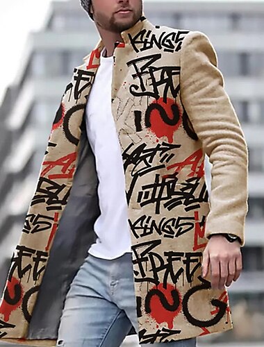  Hombre Abrigo de invierno Sobretodo Abrigo Ropa Cotidiana Vacaciones Con bolsillos Estampado Bolsillo delantero Otoño invierno Graphic Rampa de gradiente Ropa de calle Deportes Cuello Vuelto Regular