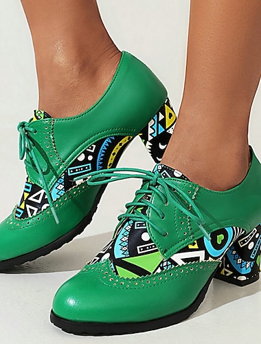  Női Pompák Félcipők Bullock cipő Extra méret Parti Szabadtéri Napi Galaxis Nyár Vaskosabb sarok Kerek orrú Elegáns Szabadság Szüret PU Fűzős Fekete Sárga Zöld