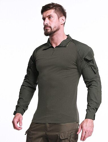  Homens Camisa de combate Camiseta militar tática Manga Longa Blusas Ao ar livre Respirável Secagem Rápida Bolso multi Leve Verão Primavera Poliéster Padrão de python preta da polícia Preto Verde Tropa