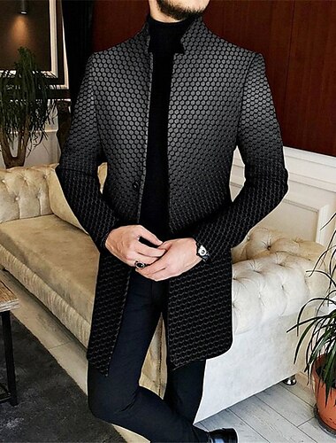  Herren Geometrie Wintermantel Mantel warm halten Atmungsaktiv Komfortabel Geschäftlich Brautkleider schlicht Arbeit Tragen Sie, um zu arbeiten Ausgehen Tasche Bedruckt Herbst Winter Ständer Langarm