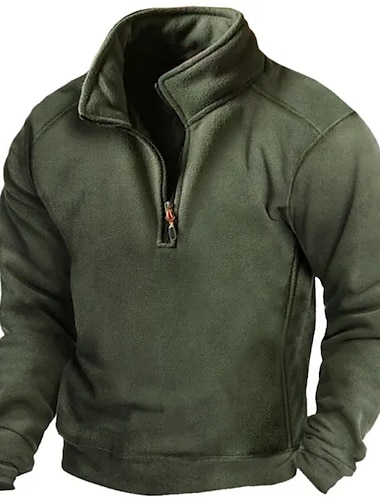  Men's Zip Sweatshirt Polar Fleece Tactical Black Army Green Brown Gray Half Zip Plain Sports & Outdoor Daily Holiday Streetwear Basic Casual Spring &  Fall Clothing Apparel Hoodies Sweatshirts  Long