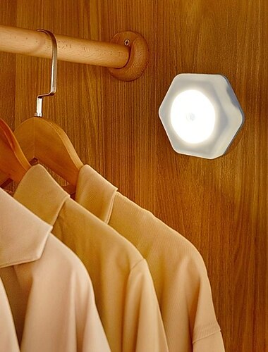  1 luz nocturna con sensor de movimiento hexagonal blanca, luz nocturna pequeña para dormitorio, luz nocturna, luz ambiental, luz blanca, luz blanca cálida (sin batería)