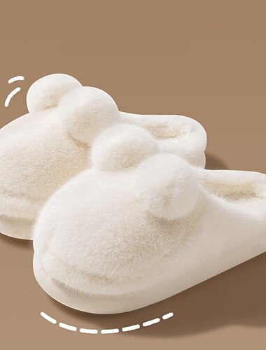  Woll-Baumwoll-Hausschuhe für Damen im Winter, süßes Kaninchen für den Innenbereich, plüschig und warm, mit Zehenpolstern und dem Gefühl, auf Kot-Hausschuhe zu treten