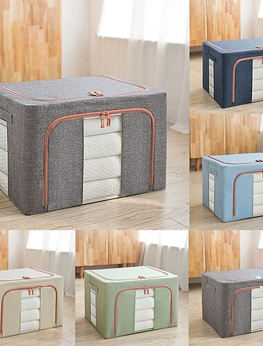  quiltopbergdoos met groot raam, opbergdoos voor kleding, afwerkingsdoos voor katoenlinnen, opvouwbare opbergdoos met stalen frame, opbergdoos voor verdikte kast